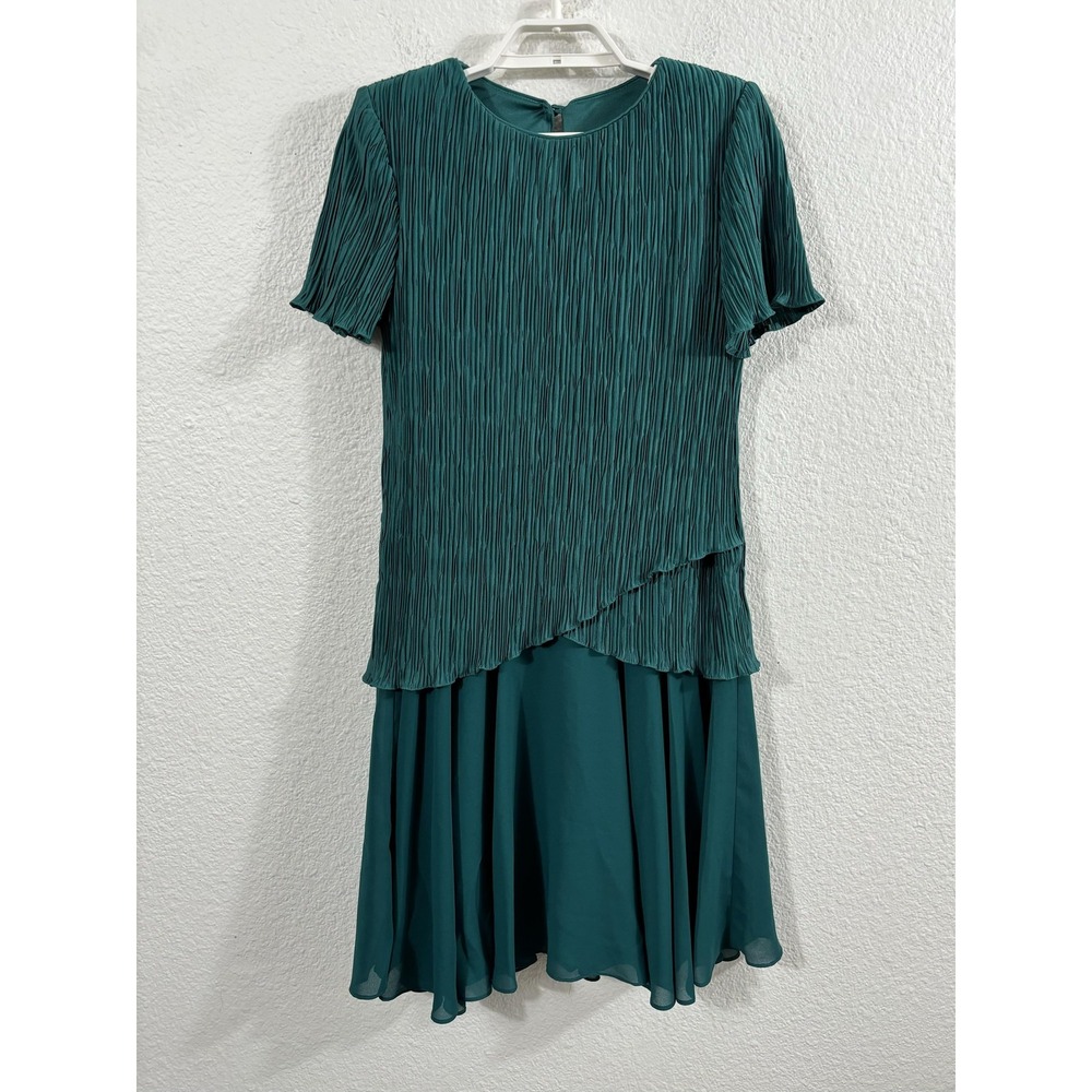 Vintage After Dark Dress Size Small Green Pleated Tiered Chiffon Made USA 80s